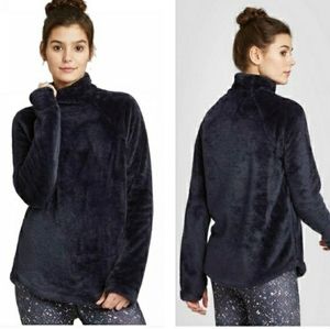 JoyLab Navy Blue Sherpa Crowl Neck Pullover